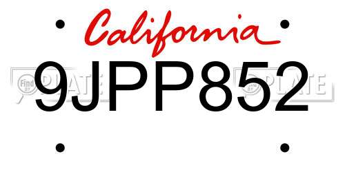 9JPP852 California License Plate