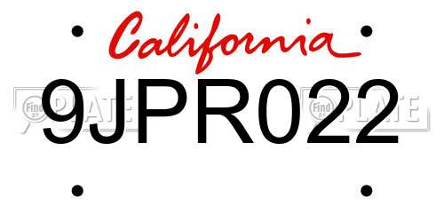 9JPR022 California License Plate