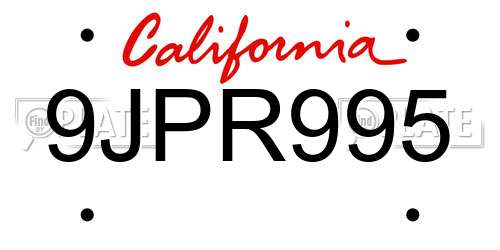9JPR995 California License Plate