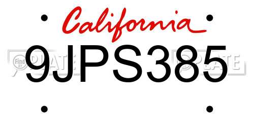 9JPS385 California License Plate