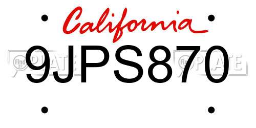 9JPS870 California License Plate