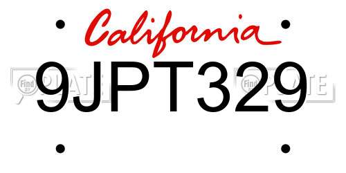 9JPT329 California License Plate