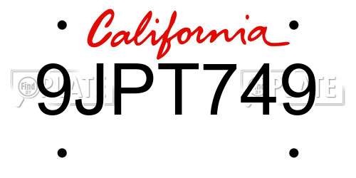9JPT749 California License Plate