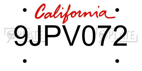 9JPV072 California License Plate