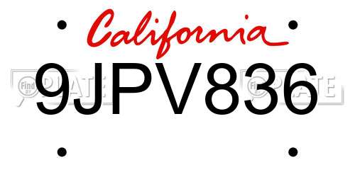 9JPV836 California License Plate