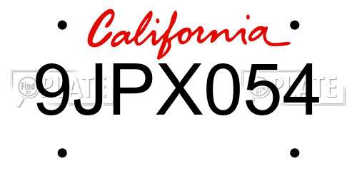 9JPX054 California License Plate