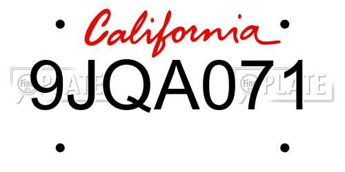 9JQA071 California License Plate