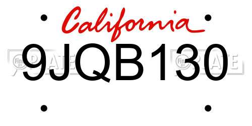 9JQB130 California License Plate