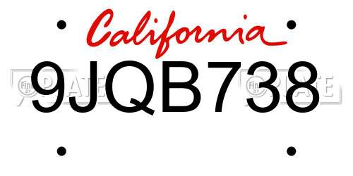 9JQB738 California License Plate