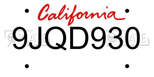 9JQD930 California License Plate