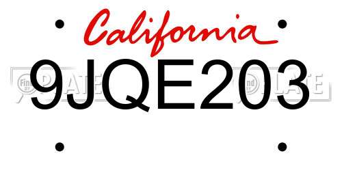 9JQE203 California License Plate