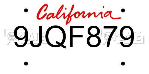 9JQF879 California License Plate