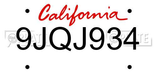 9JQJ934 California License Plate