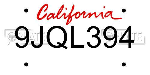 9JQL394 California License Plate