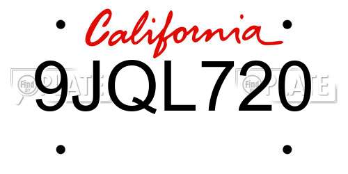 9JQL720 California License Plate