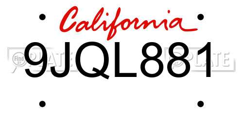 9JQL881 California License Plate