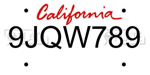 9JQW789 California License Plate