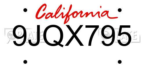 9JQX795 California License Plate