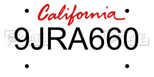 9JRA660 California License Plate