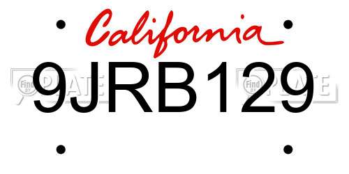 9JRB129 California License Plate