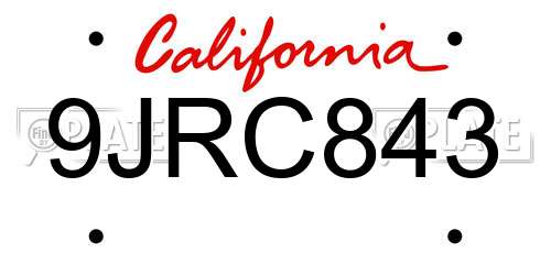 9JRC843 California License Plate