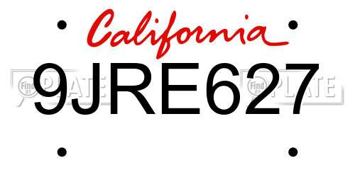 9JRE627 California License Plate