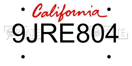 9JRE804 California License Plate