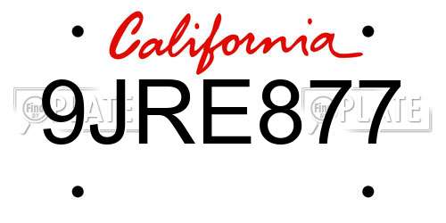 9JRE877 California License Plate