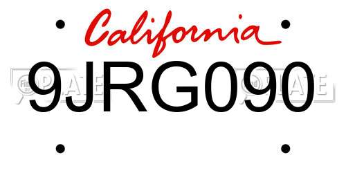 9JRG090 California License Plate