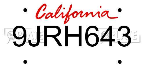 9JRH643 California License Plate