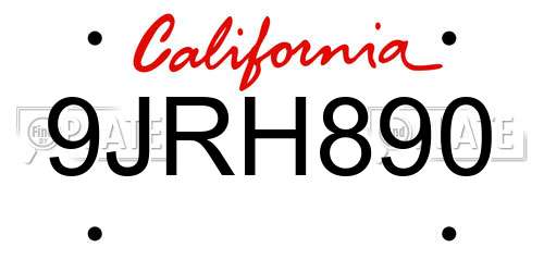 9JRH890 California License Plate