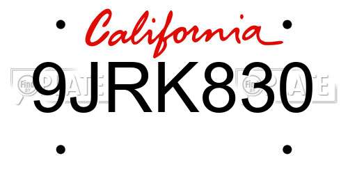 9JRK830 California License Plate