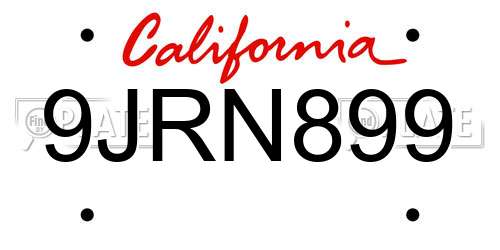 9JRN899 California License Plate