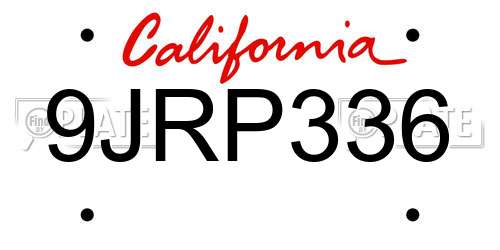 9JRP336 California License Plate