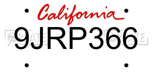 9JRP366 California License Plate