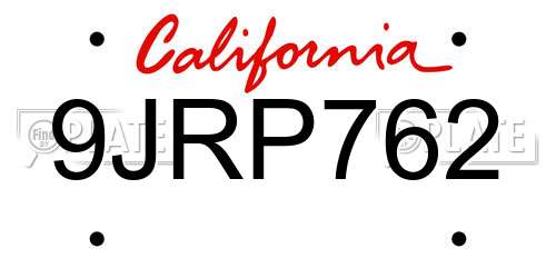 9JRP762 California License Plate