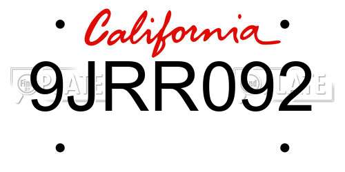 9JRR092 California License Plate