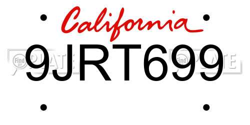 9JRT699 California License Plate