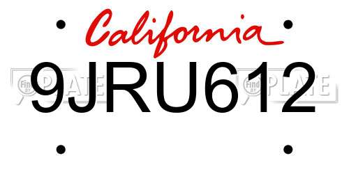 9JRU612 California License Plate