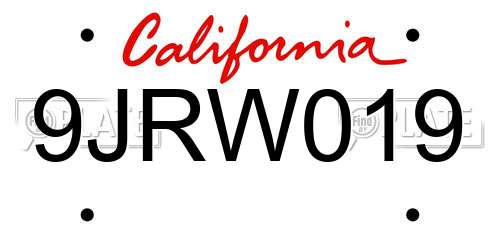 9JRW019 California License Plate