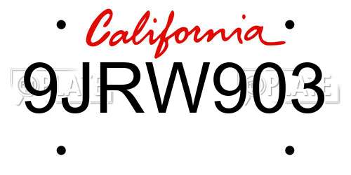9JRW903 California License Plate