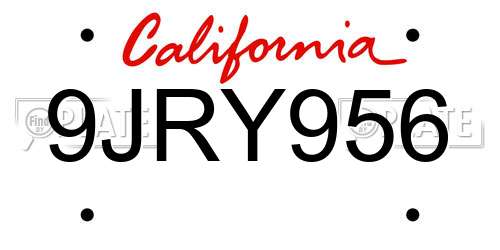 9JRY956 California License Plate