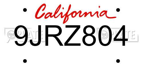 9JRZ804 California License Plate