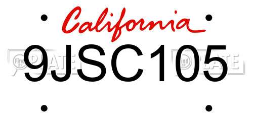 9JSC105 California License Plate