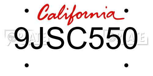 9JSC550 California License Plate