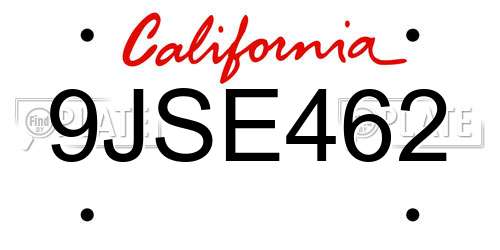 9JSE462 California License Plate