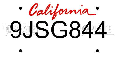9JSG844 California License Plate
