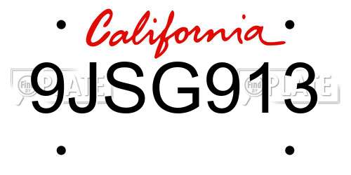 9JSG913 California License Plate