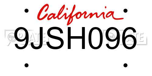 9JSH096 California License Plate