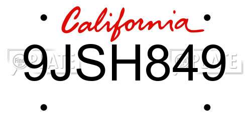 9JSH849 California License Plate